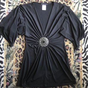 Black Low Cut Dressy Medallion Top